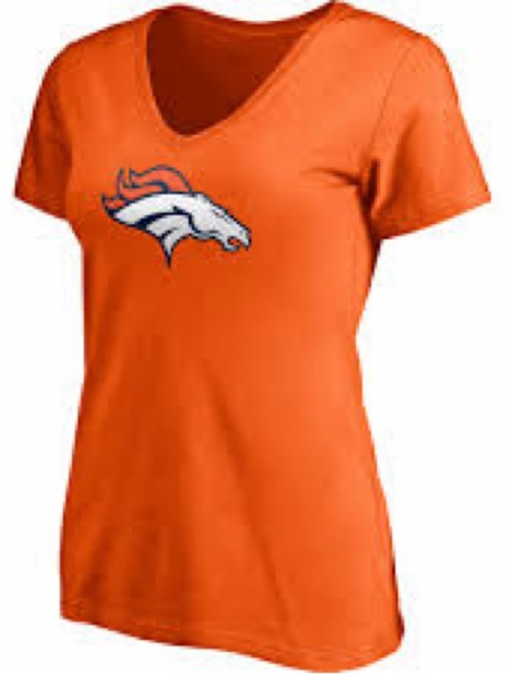 NWT Fanatics Denver Broncos women's V-neck T-shirt team logo on the front Sz L
